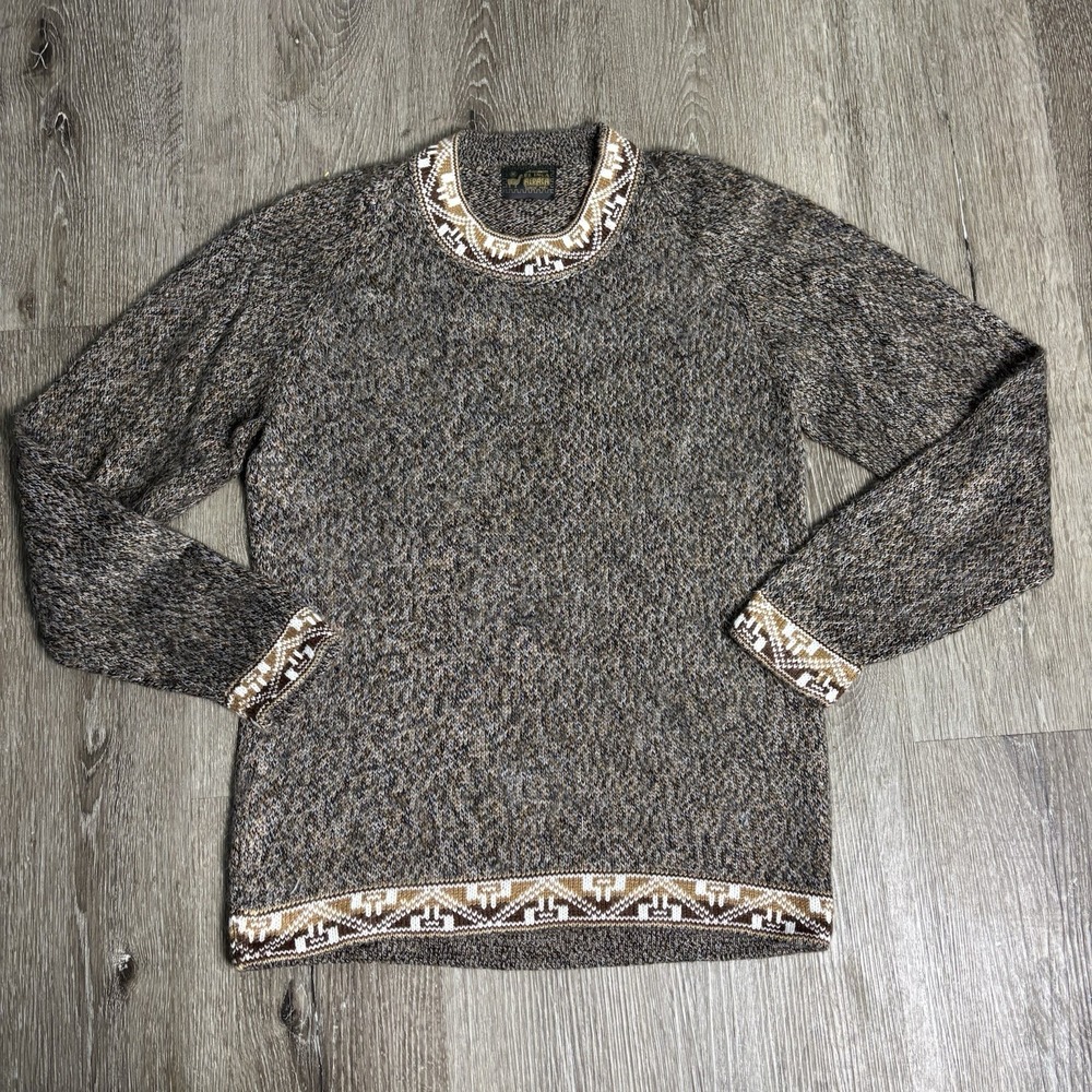 Artesanias El Inca Alpaca Women's‎ M Brown Tan Peruvian Trim Pullover Sweater
